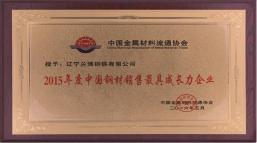 2015年度中國(guó)鋼材銷售最具成長(zhǎng)力企業(yè)